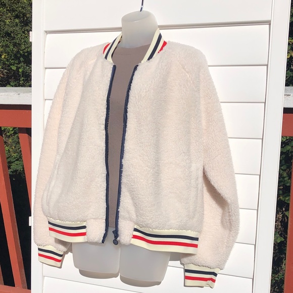 Tory Sport Cream Bomber Jacket with Striped Accents - Picture 4 of 10